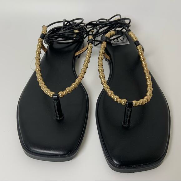 Dolce Vita Black Gold Beaded Lace Up Gladiator Flat Sandals Size 9.5 NEW IN BOX - Picture 8 of 14